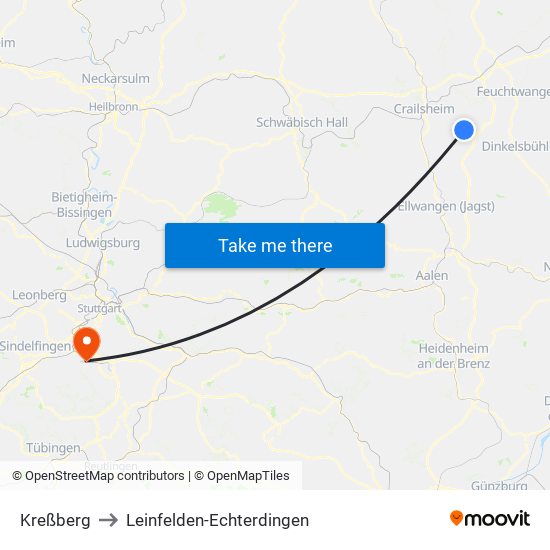 Kreßberg to Leinfelden-Echterdingen map