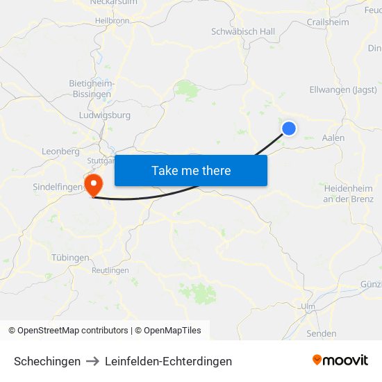 Schechingen to Leinfelden-Echterdingen map