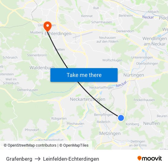 Grafenberg to Leinfelden-Echterdingen map