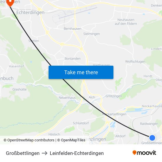 Großbettlingen to Leinfelden-Echterdingen map