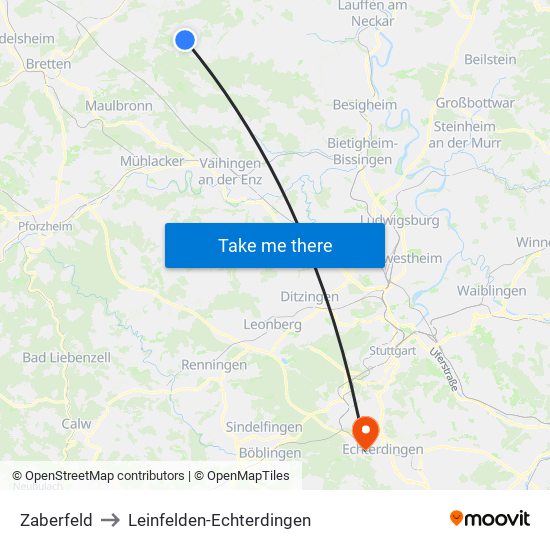 Zaberfeld to Leinfelden-Echterdingen map