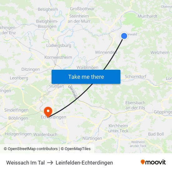 Weissach Im Tal to Leinfelden-Echterdingen map