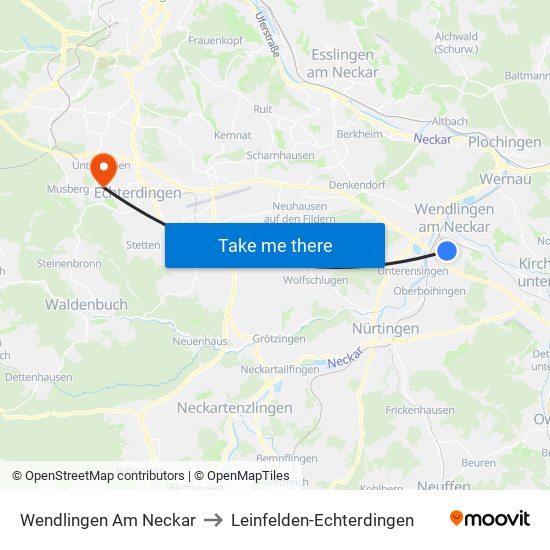 Wendlingen Am Neckar to Leinfelden-Echterdingen map
