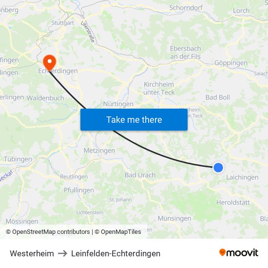 Westerheim to Leinfelden-Echterdingen map