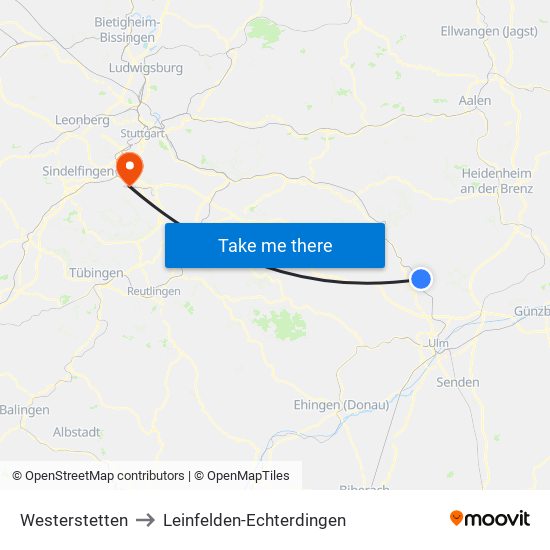 Westerstetten to Leinfelden-Echterdingen map