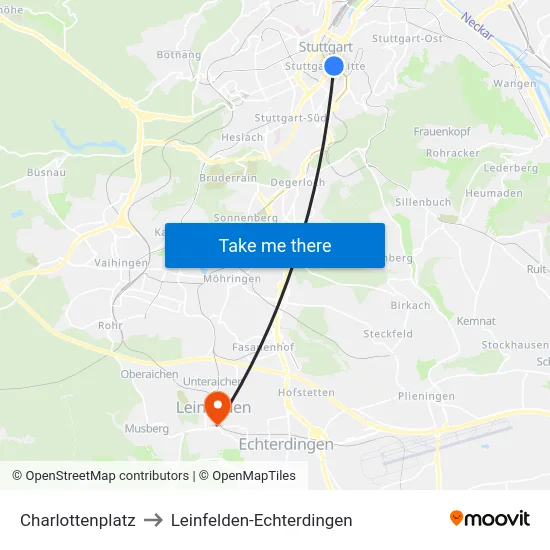 Charlottenplatz to Leinfelden-Echterdingen map