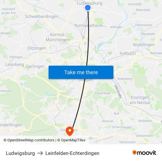 Ludwigsburg to Leinfelden-Echterdingen map