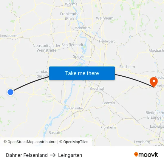 Dahner Felsenland to Leingarten map