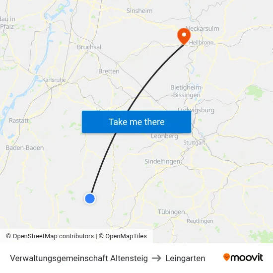 Verwaltungsgemeinschaft Altensteig to Leingarten map