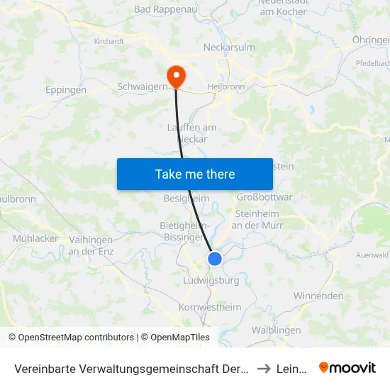 Vereinbarte Verwaltungsgemeinschaft Der Stadt Freiberg am Neckar to Leingarten map