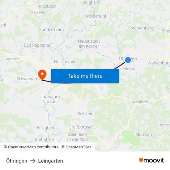 Öhringen to Leingarten map