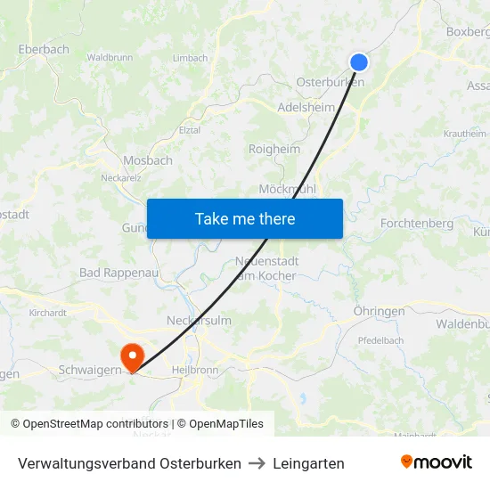 Verwaltungsverband Osterburken to Leingarten map