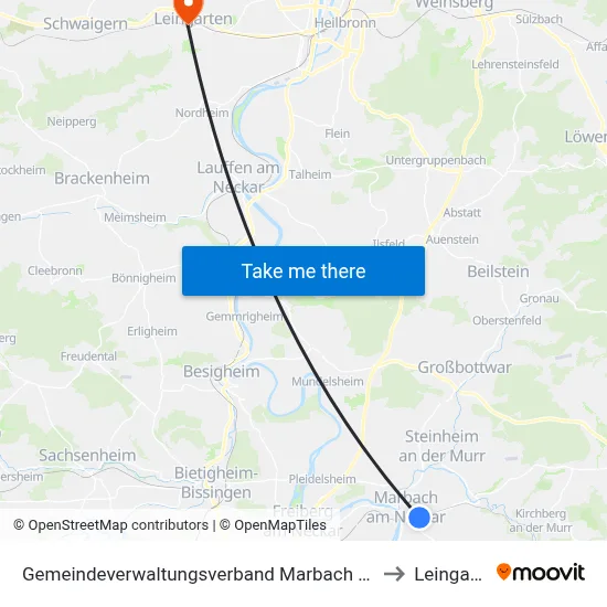 Gemeindeverwaltungsverband Marbach am Neckar to Leingarten map