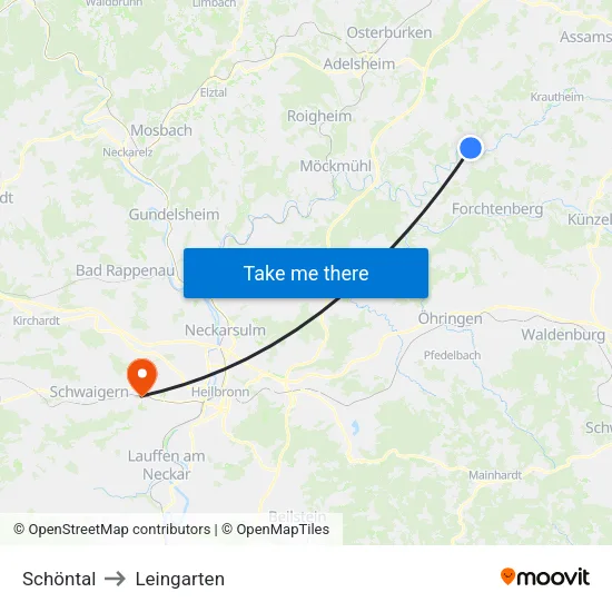 Schöntal to Leingarten map