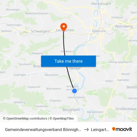Gemeindeverwaltungsverband Bönnigheim to Leingarten map