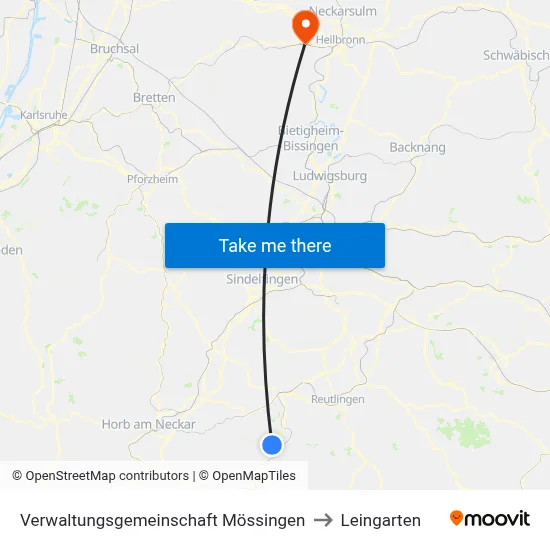 Verwaltungsgemeinschaft Mössingen to Leingarten map
