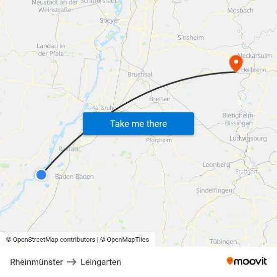 Rheinmünster to Leingarten map
