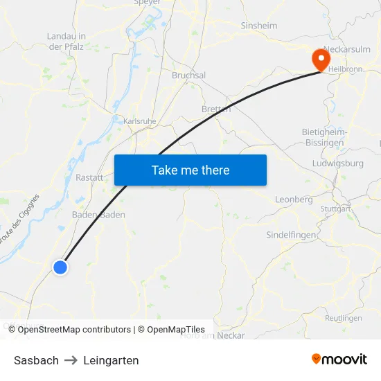 Sasbach to Leingarten map