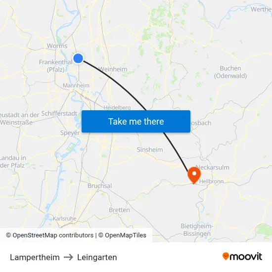 Lampertheim to Leingarten map