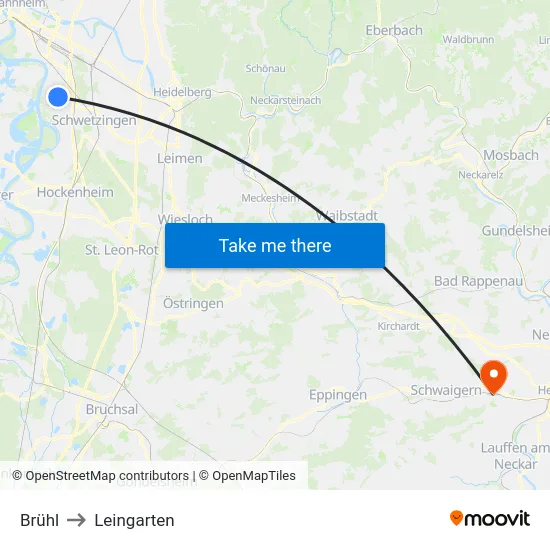 Brühl to Leingarten map
