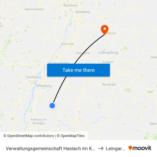 Verwaltungsgemeinschaft Haslach Im Kinzigtal to Leingarten map