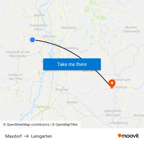 Maxdorf to Leingarten map