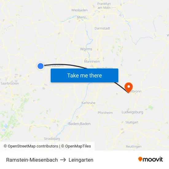Ramstein-Miesenbach to Leingarten map