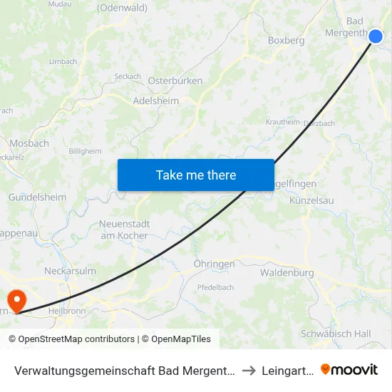 Verwaltungsgemeinschaft Bad Mergentheim to Leingarten map