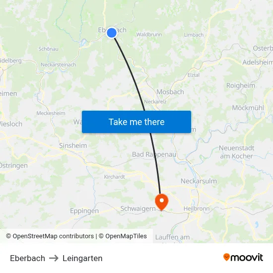 Eberbach to Leingarten map
