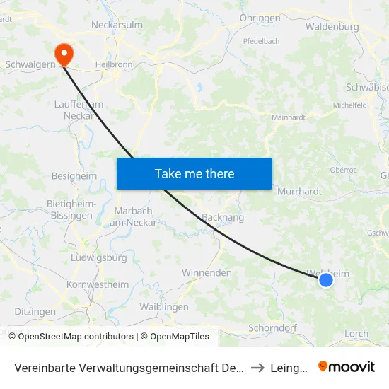 Vereinbarte Verwaltungsgemeinschaft Der Stadt Welzheim to Leingarten map