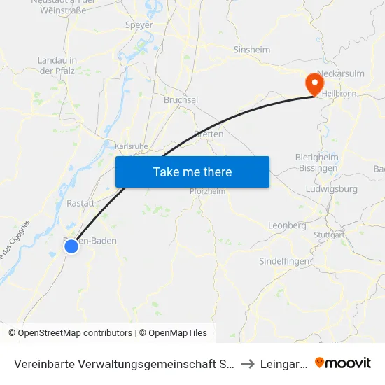 Vereinbarte Verwaltungsgemeinschaft Sinzheim to Leingarten map