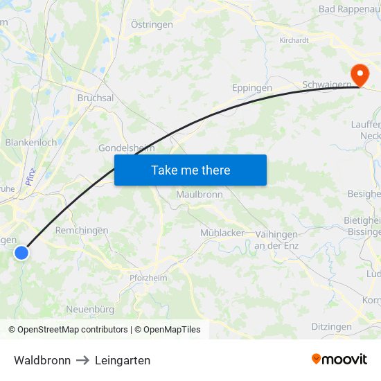 Waldbronn to Leingarten map