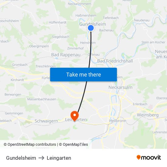 Gundelsheim to Leingarten map