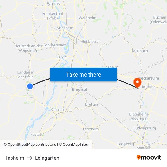 Insheim to Leingarten map