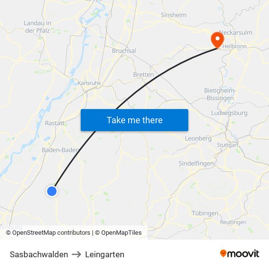 Sasbachwalden to Leingarten map