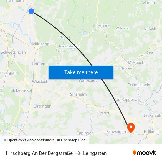 Hirschberg An Der Bergstraße to Leingarten map