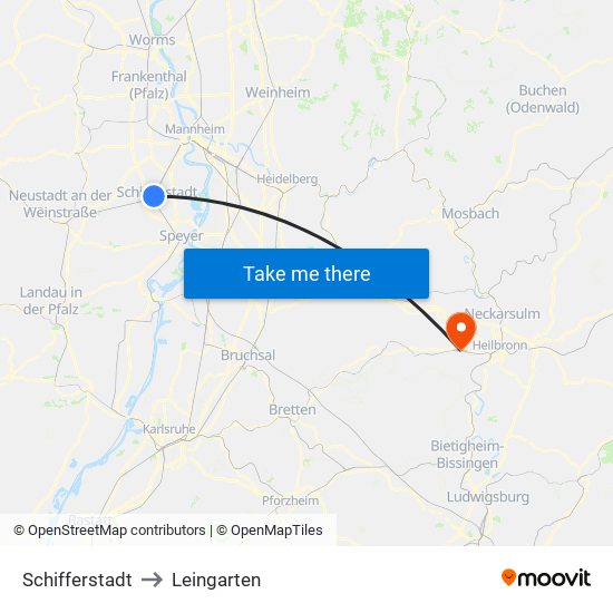 Schifferstadt to Leingarten map