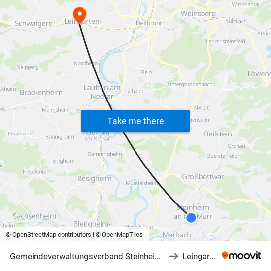 Gemeindeverwaltungsverband Steinheim-Murr to Leingarten map