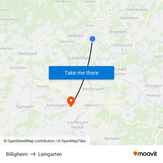 Billigheim to Leingarten map