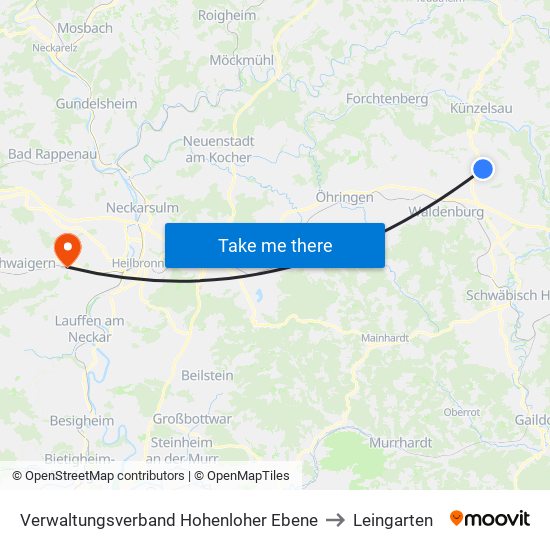 Verwaltungsverband Hohenloher Ebene to Leingarten map
