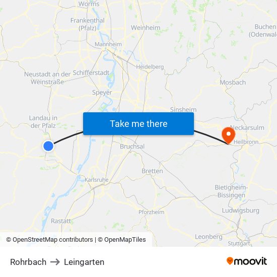 Rohrbach to Leingarten map