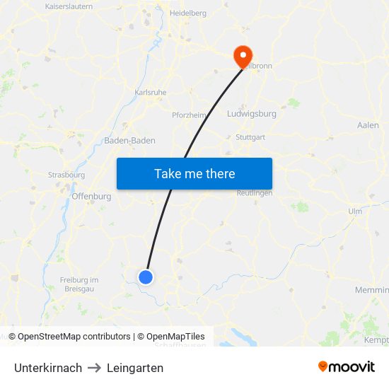 Unterkirnach to Leingarten map