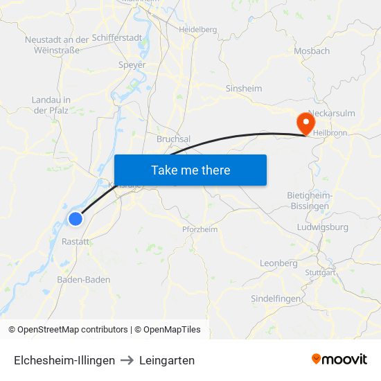 Elchesheim-Illingen to Leingarten map