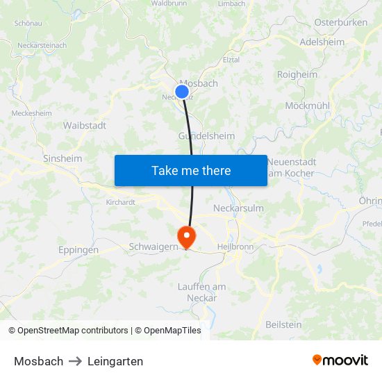 Mosbach to Leingarten map