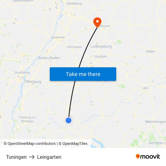 Tuningen to Leingarten map