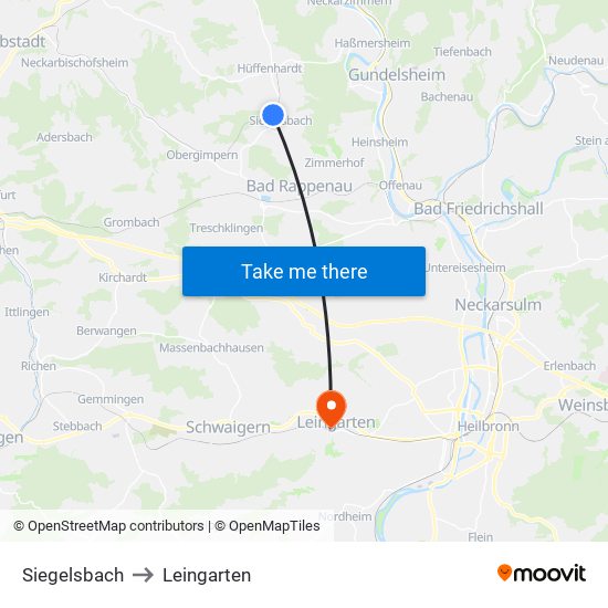 Siegelsbach to Leingarten map