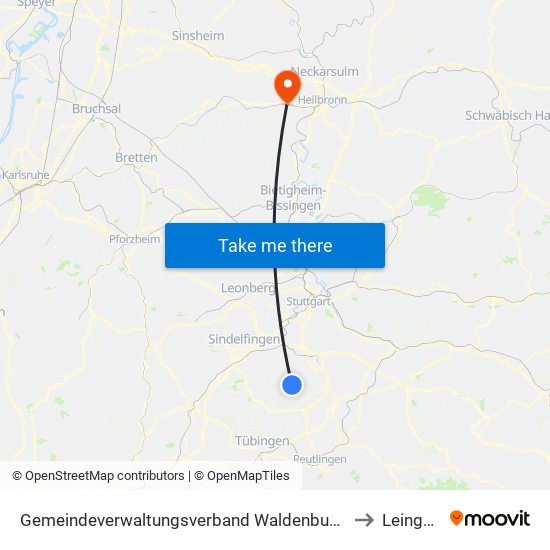 Gemeindeverwaltungsverband Waldenbuch/Steinenbronn to Leingarten map