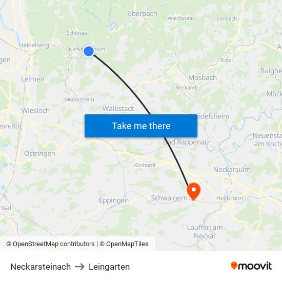 Neckarsteinach to Leingarten map