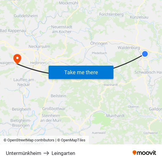 Untermünkheim to Leingarten map