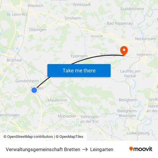 Verwaltungsgemeinschaft Bretten to Leingarten map